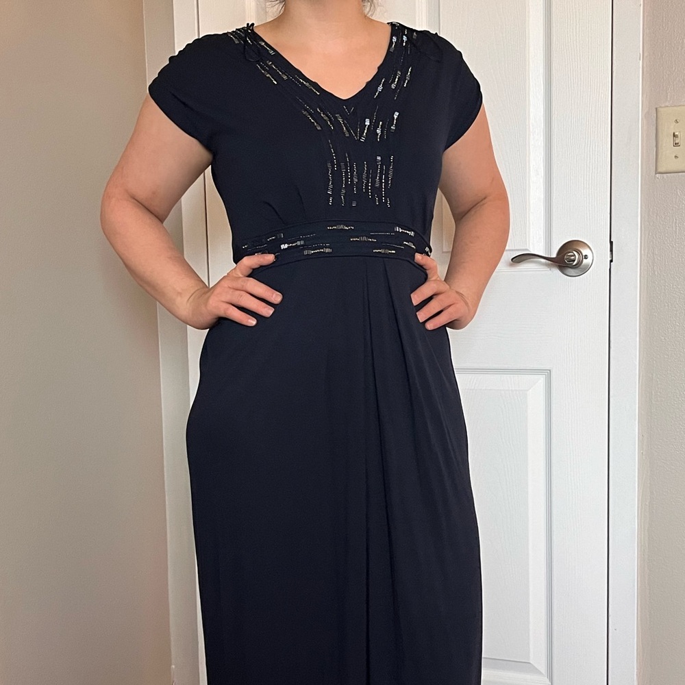 Monsoon Blue Ruched Embellished Maxi Gown